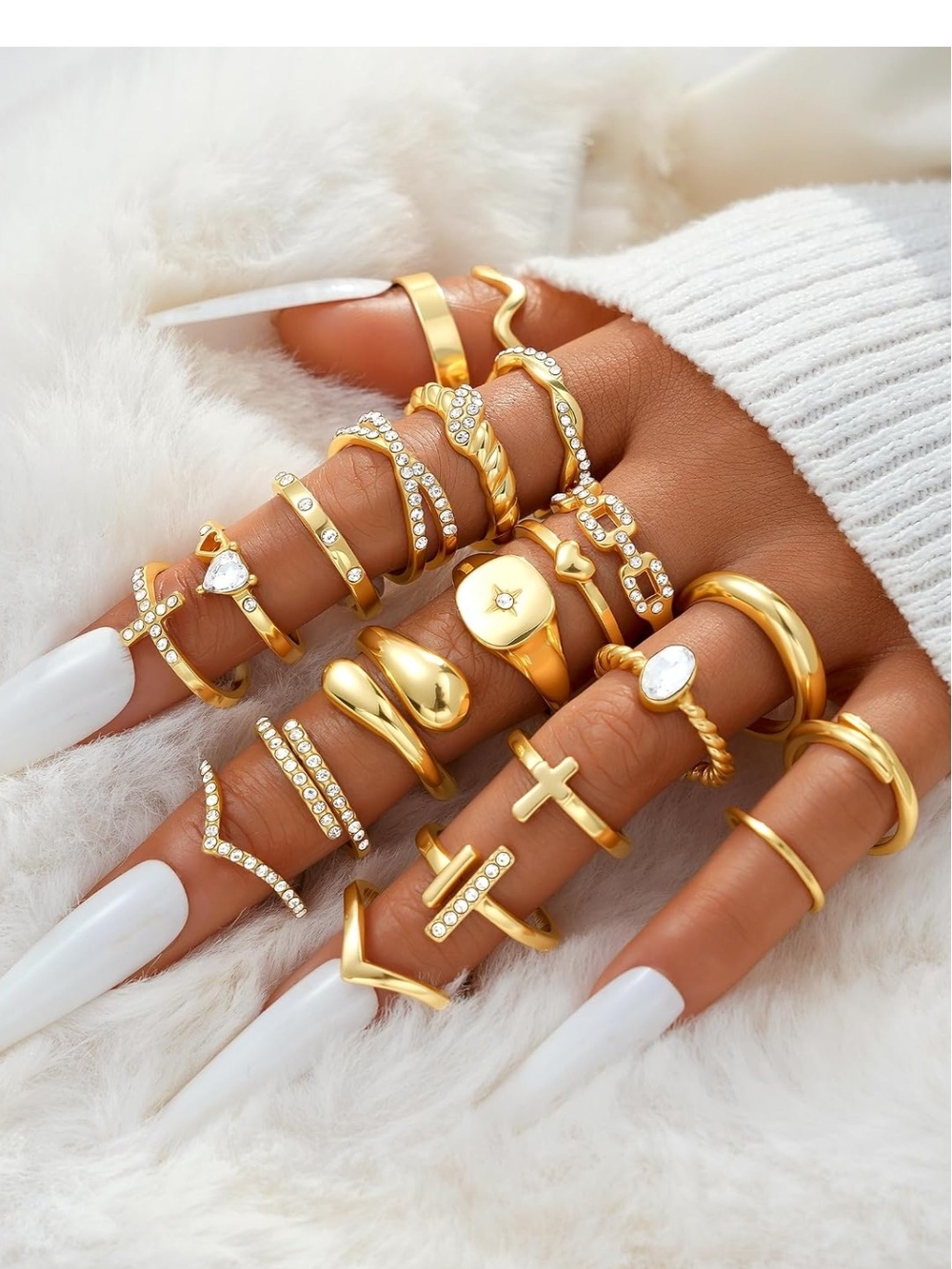 Gold Stackable Women's Ring Set - 21 Pcs